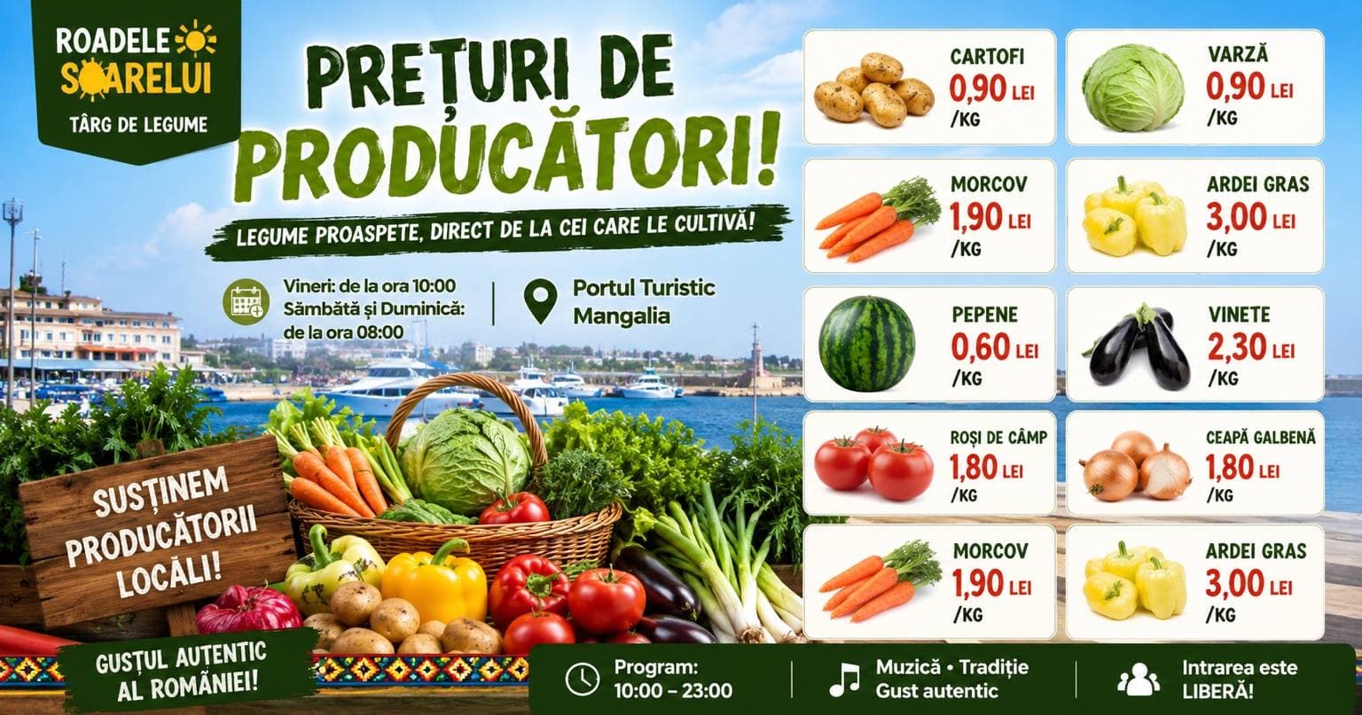 Târg de legume în Mangalia: cartofi și varză la 0,90 lei/kg, prețuri de producător